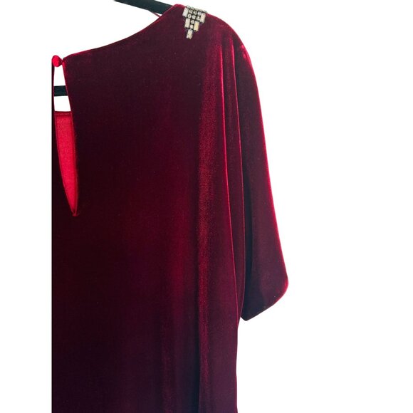 Adrianna Papell 8 Evening Dress Burgundy Wine Velvet With Rhinestones - Picture 11 of 14